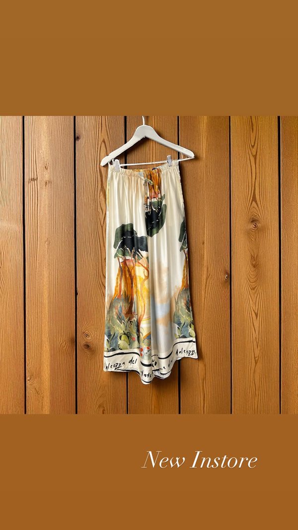 Silk Pants French Print
