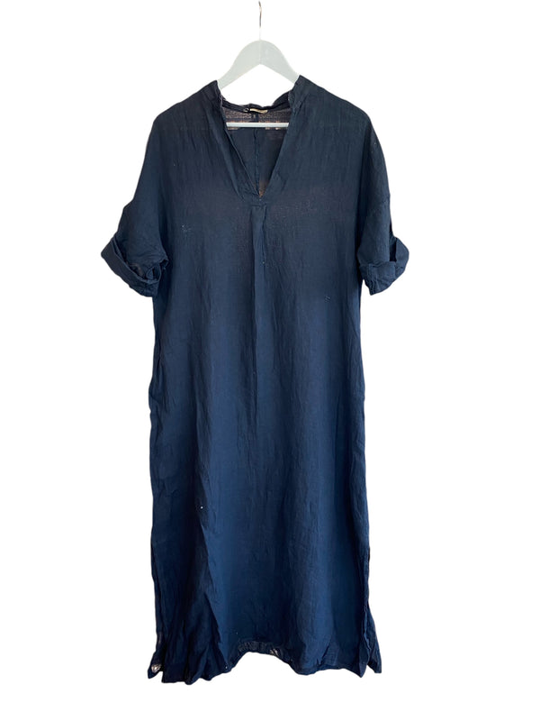 Linen Dress with Chinese Collar