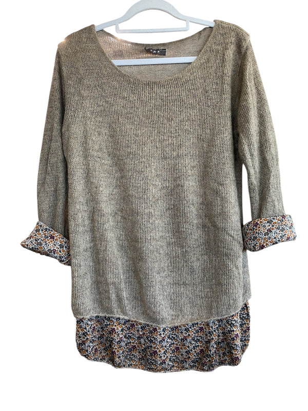 Knit Blend Top with Floral Underlay
