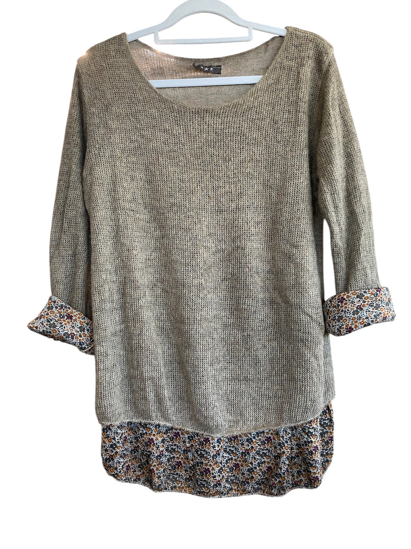 Knit Blend Top with Floral Underlay