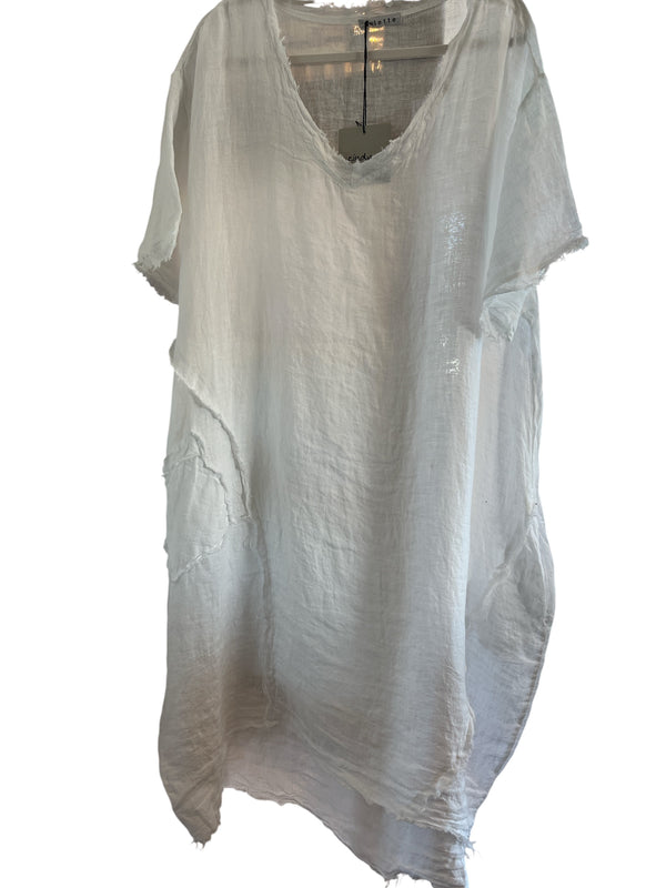 Linen Dress with Fray Detail