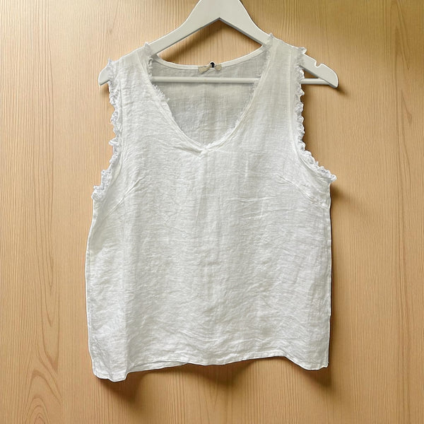 Linen Sleeveless Top with Fray Detail