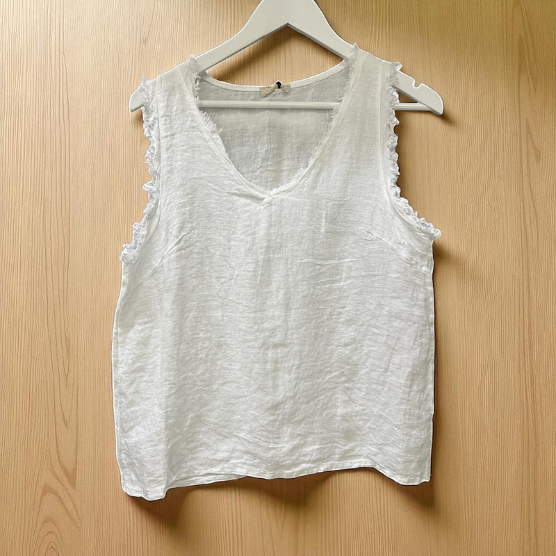 Linen Sleeveless Top with Fray Detail