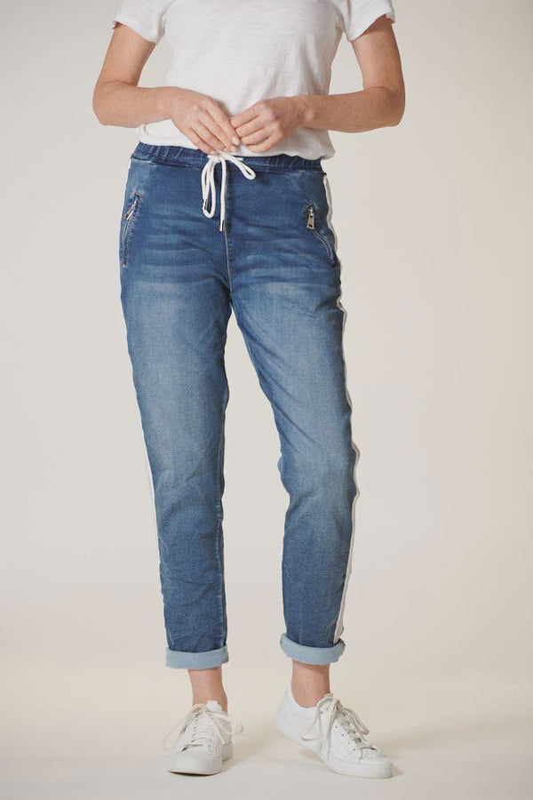 Italian Star Denim Jogger with silver trim