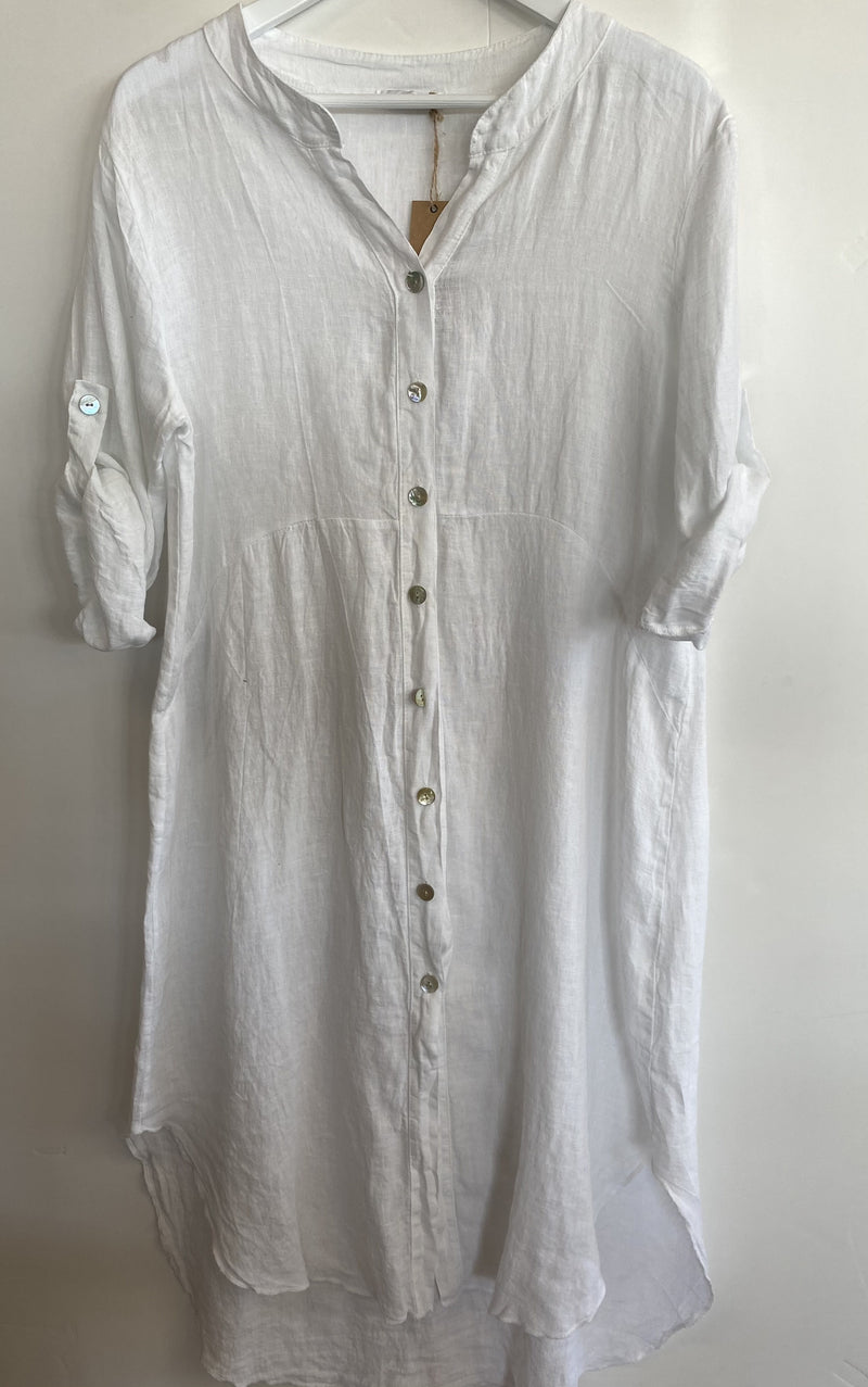 White Linen Dress with Round  Neck - Drift Home and Living