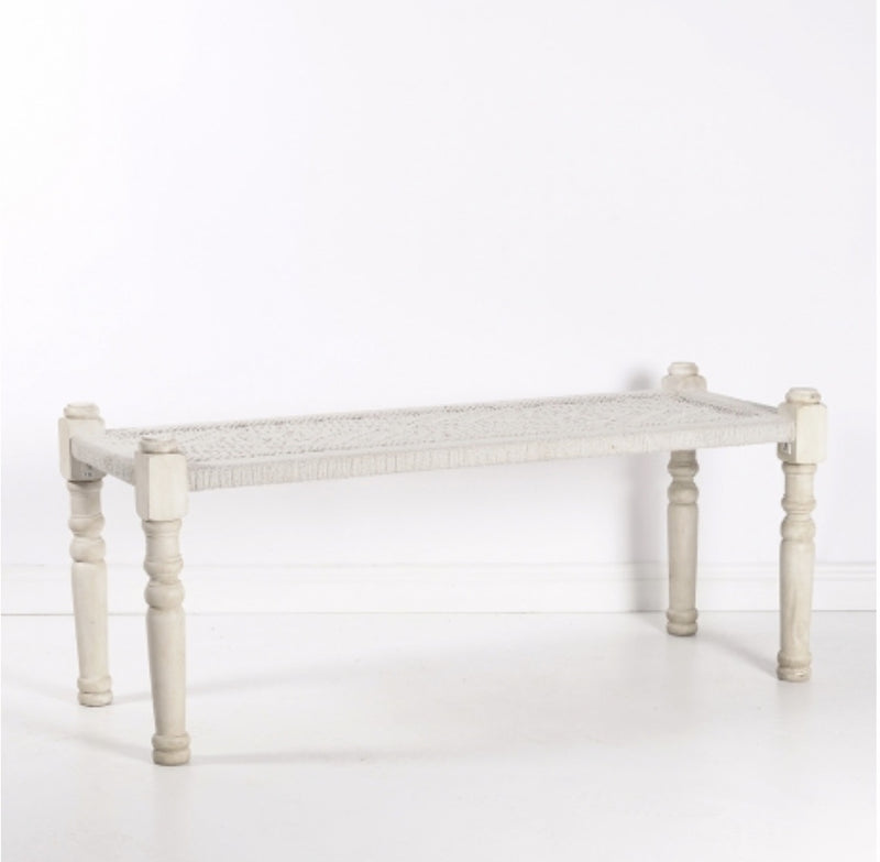 White Woven Charpai Bench - Drift Home and Living