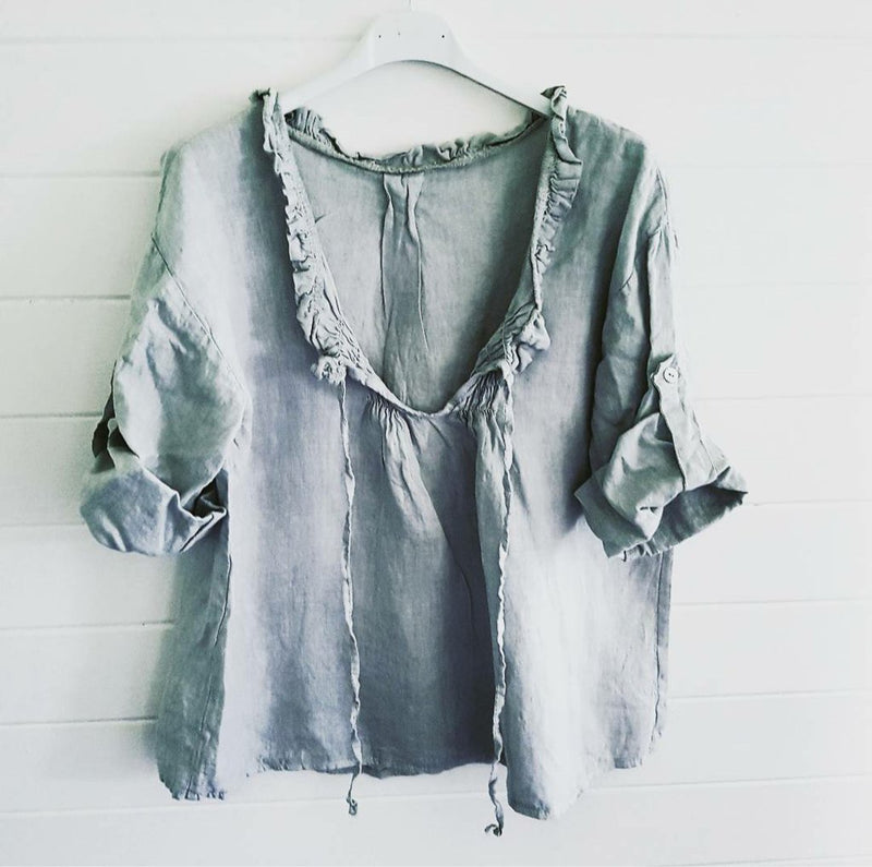 Montaigne Linen Blouse with Shirring - Drift Home and Living