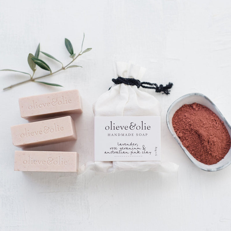 Olieve & Olie Soap 3 Pack Lavender & Pink Clay - Drift Home and Living