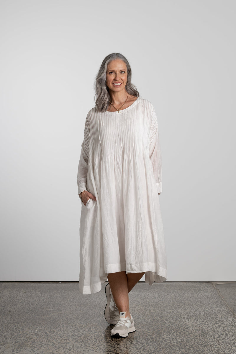 Montaigne  long sleeve silk/cotton pleat dress - Drift Home and Living