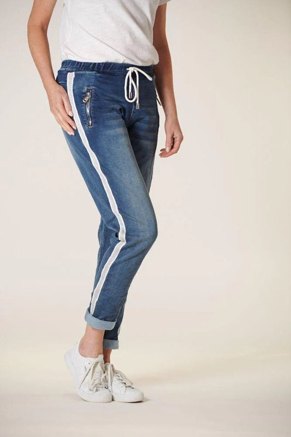 Italian Star Denim Jogger with silver trim