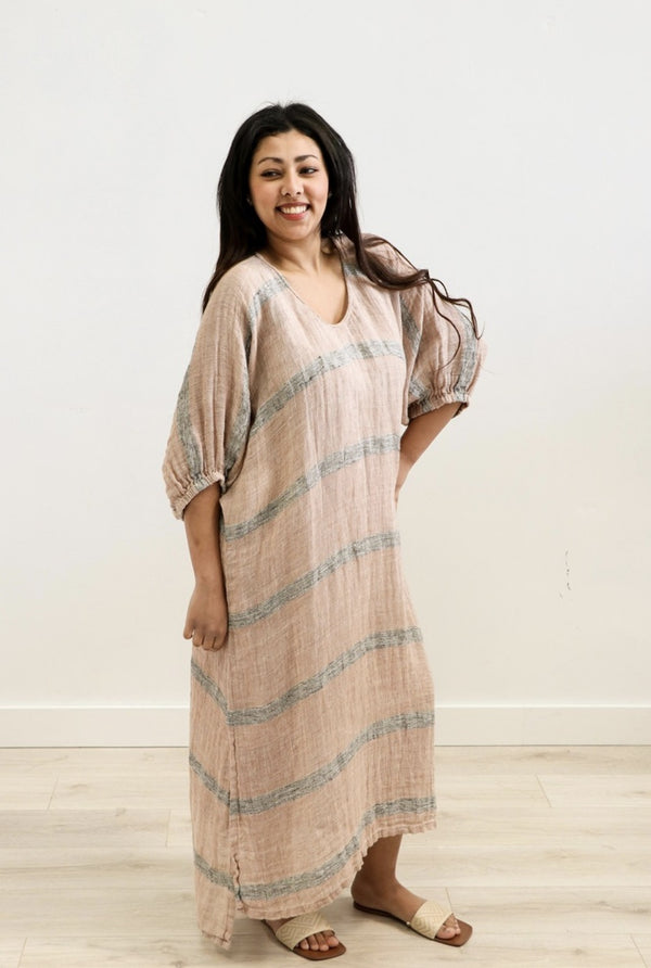 Rosa Elasticated  Sleeve Linen Dress