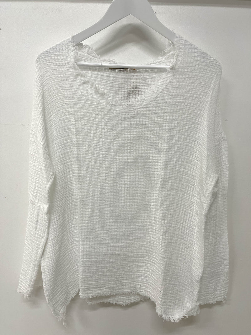 Woven Linen Top with frayed Neck - Drift Home and Living
