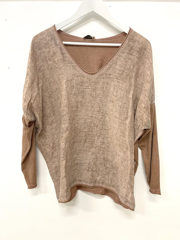 Linen Long Sleeve Top with Cotton Sleeve - Drift Home and Living