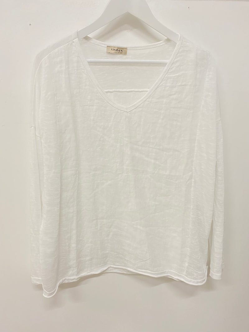 Linen Top with Knit side panels and long sleeve - Drift Home and Living