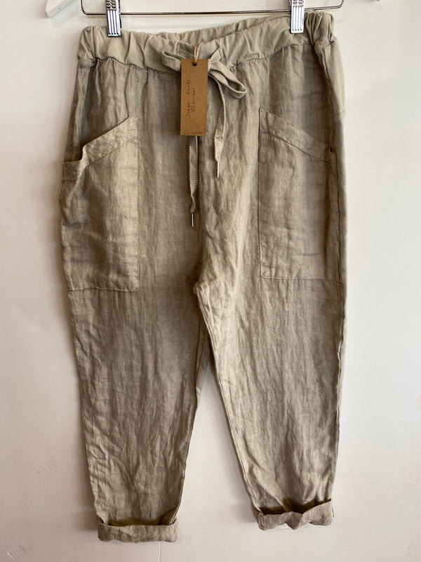 Linen Pants with drawstring, pockets, cotton back - Drift Home and Living