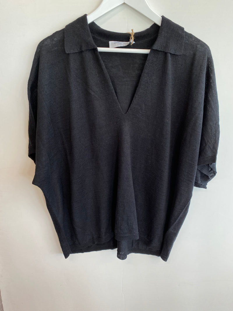 Linen V Neck knit with collar - Drift Home and Living