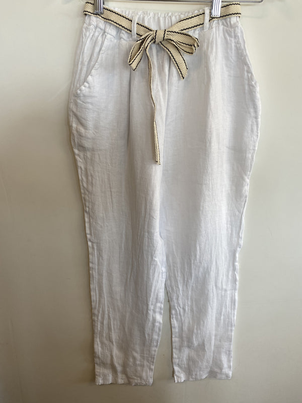 Linen Drawstring Pants with Tie Belt