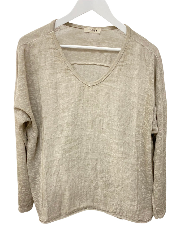 Linen Top with Knit side panels and long sleeve - Drift Home and Living