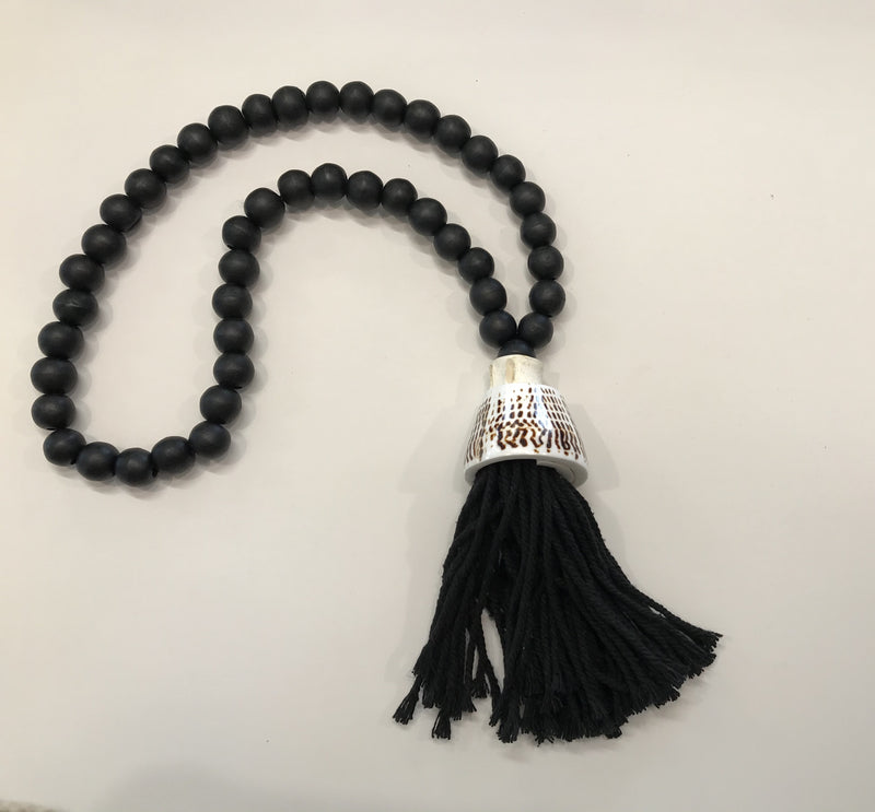 Timber Bead Necklace with Shell/Tassel - Drift Home and Living